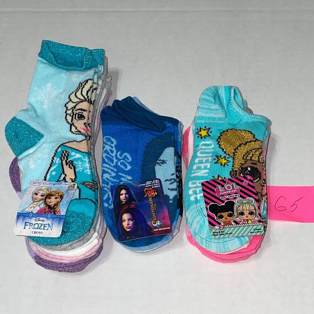 15 PAIRS TODDLER CREW & NO SHOW SOCKS FROZEN DESCENDANTS LOL SURPRISE SZ 6-8 NEW